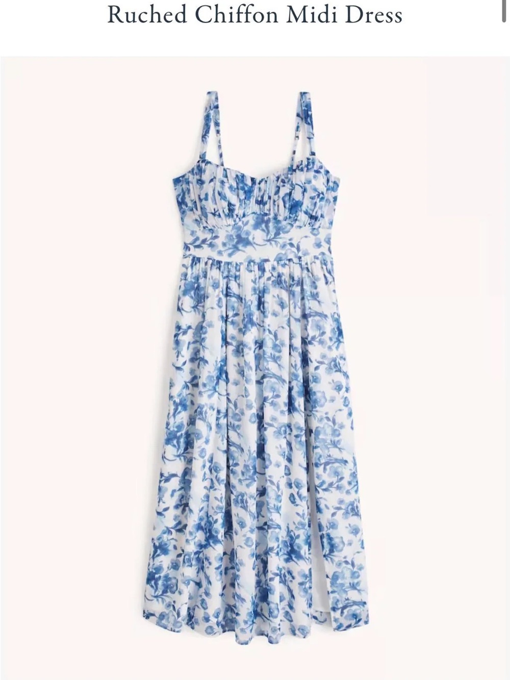 Abercrombie & Fitch Blue and White Floral Chiffon Midi Dress - Picture 1 of 5
